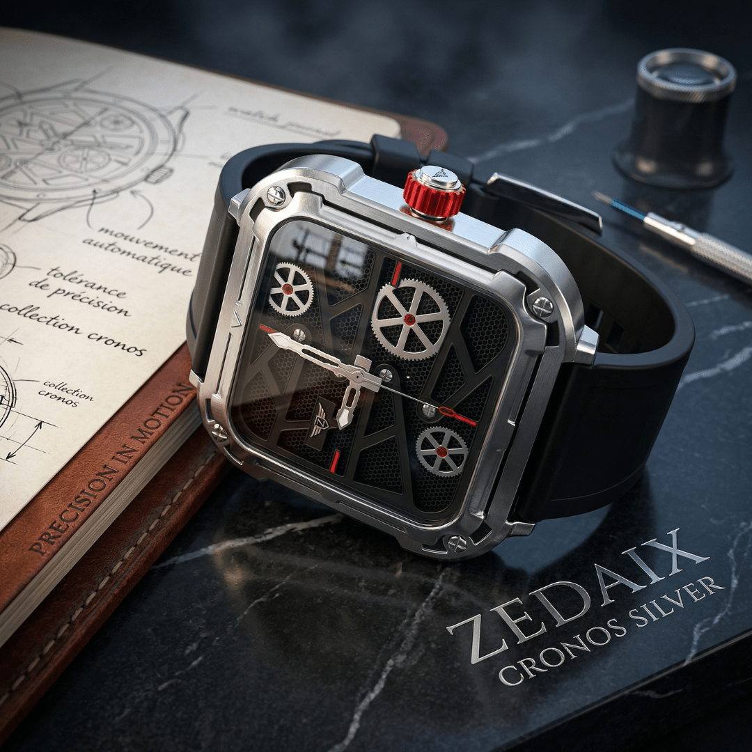 ZEDAIX CRONOS Silver – Silhouette complète bracelet silicone argent 42mm