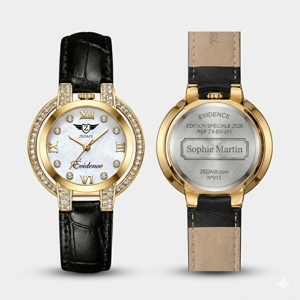 ZEDAIX ÉVIDENCE – Vue de côté profil boîtier 34mm montre femme assemblée France